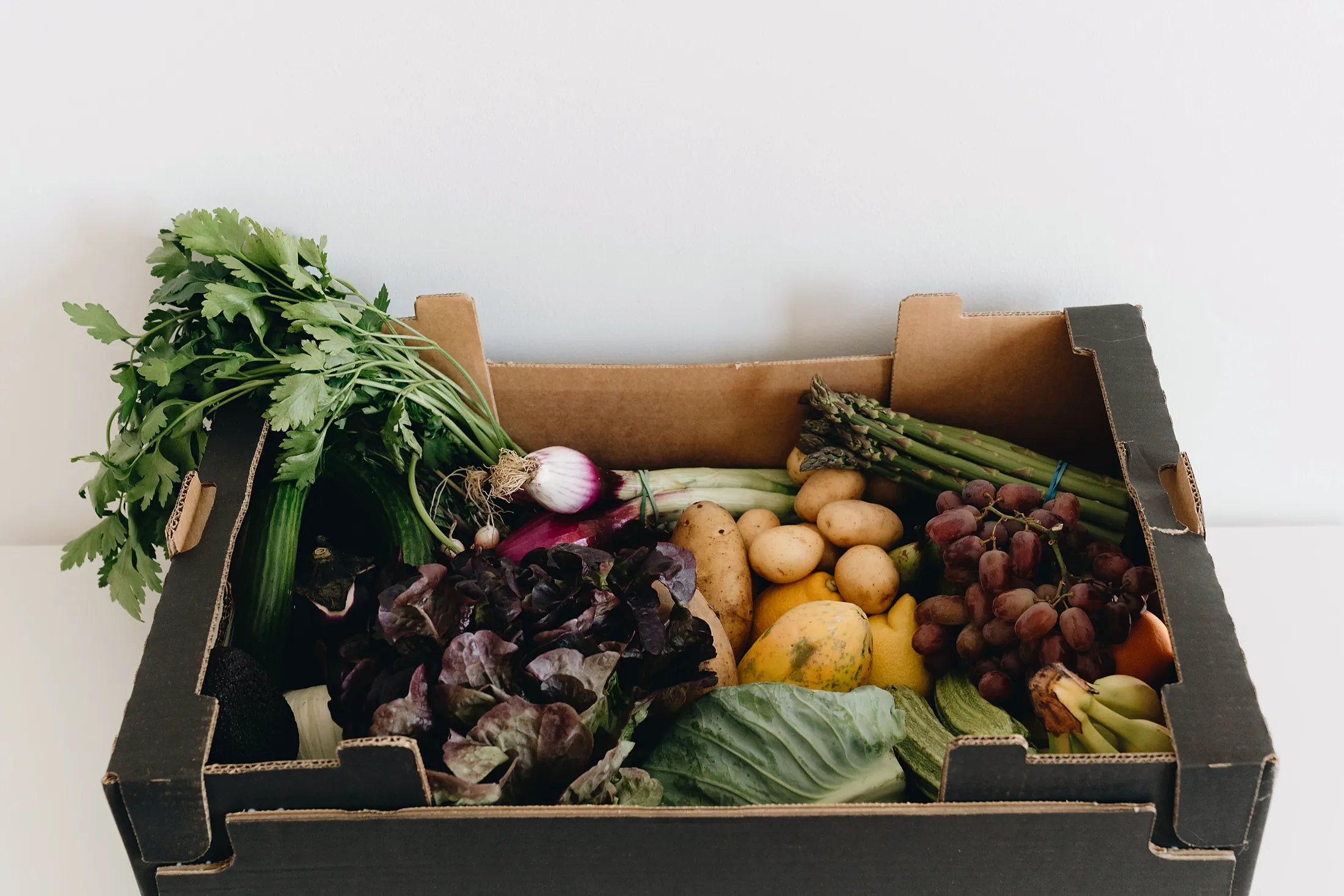 A packed box of vegetables